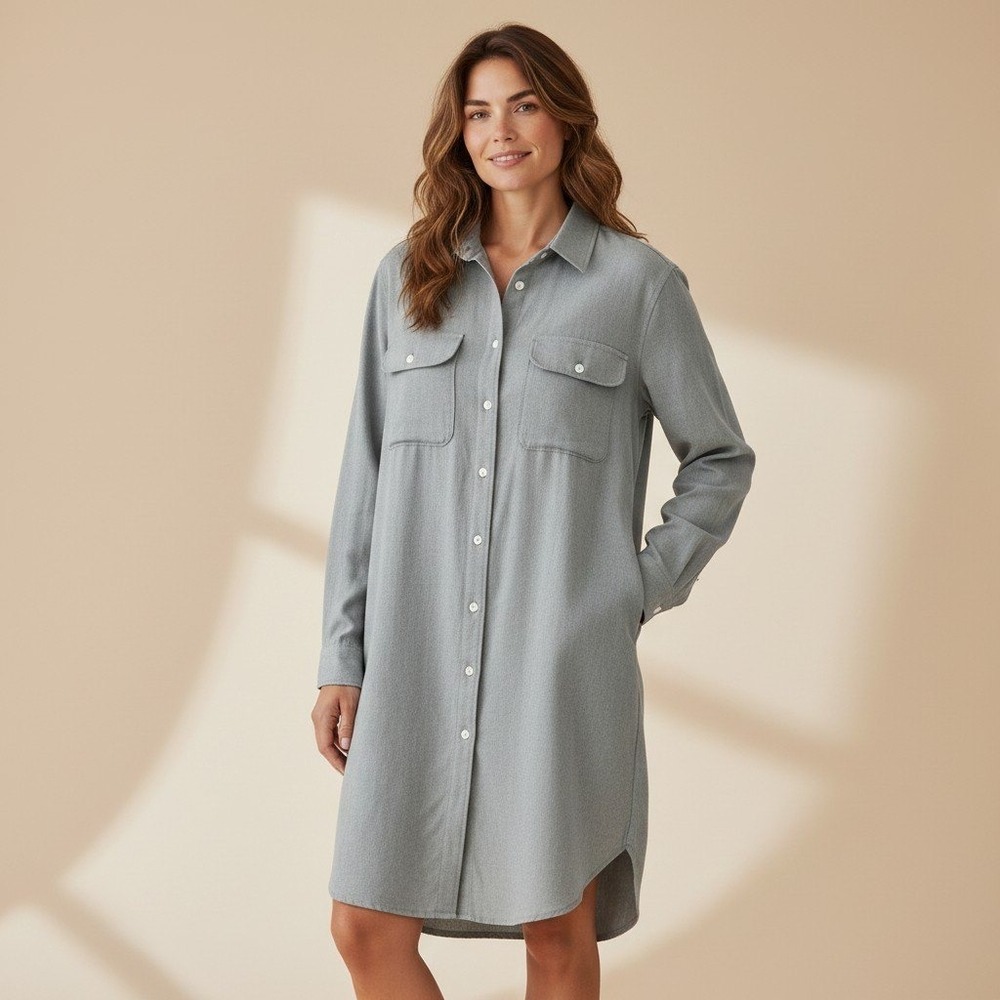 Lands End Womens 16W Linen Blend Shirt Dress Green Pockets Lagenlook minimalist